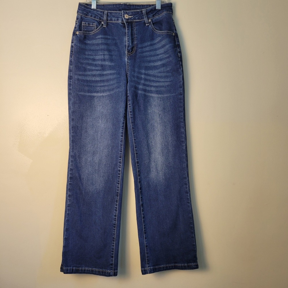 Sidefeel Womens High Rise Wide Leg Jeans Medium Wash Blue Denim 28x28